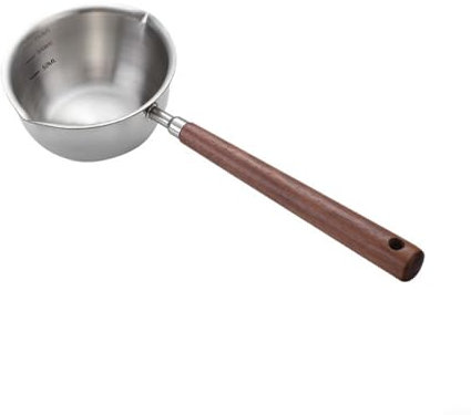 HEBEOT Small Saucepans, Stainless Steel Hot Oil Pan Saucepan Egg Chocolate Hot Milk Pot Wooden Handle For Milk Jug, Tea, Coffee(S long)