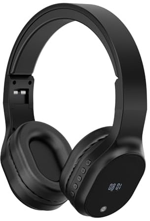 T.TAOMI FM Radio Headphones, Wireless Radio Headset for Mowing Cycling Jogging Portable Radio with 400mAh Rechargeable Battery LED Display Easy to Use, 3.5mm Jack, Gifts for Seniors Elderly(Black)