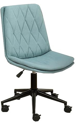 Bürostuhl ohne Armlehnen, Arbeitsstühle mit Rollen, Schreibtischstuhl mit mittelhoher Rückenlehne, moderner Computerstuhl, ergonomischer Schminkstuhl mit Rollen, Metallfuß (Farbe: /Blau) (/Grau)