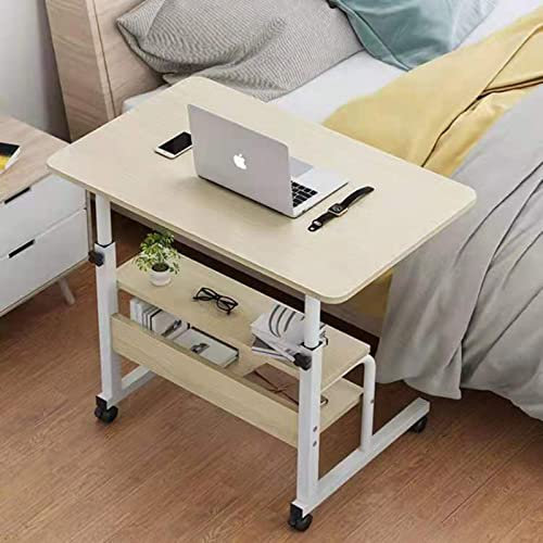 FGDIUCVN Overbed Table Adjustable Height with Wheels, Movable Side Table Over Bed Sofa End Table with Storage Bedside Laptop Table for Couch, Living Room,Blue