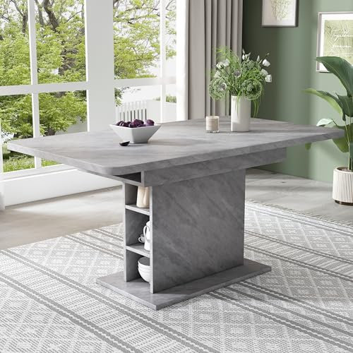 Merax Ausziehbarer Esstisch Mit Stauraum - Rechteckiger Moderner Einfacher Tisch Aus Eisen, Platzsparend Multifunktional, Betonoptik/L110/130*W70*H75cm
