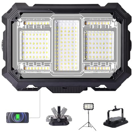MASMEJOR Projecteur LED Rechargeable, Projecteur LED Batterie 10000mAh, 5 Modes d'éclairage, Base Magnétique, Lampe de Travail Idéal pour Camping, Travail, Pêche