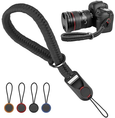 FAINCA Sangle Appareil Photo, Réglable Dragonne Appareil Photo, avec 4 Versions Rapides Bandouliere Appareil Photo, Sangle Poignet Appareil Photo, pour la Plupart Des Appareils Photo (Noir)