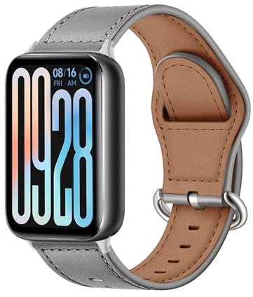 MiRowy Leder Armband für Xiaomi Smart Band 9 Pro/Smart Band 8 Pro, Metallschnalle Atmungsaktiv Uhrenarmband, Lederband Ersatzbänder für Xiaomi Redmi Watch 5/Redmi Watch 4 - Grau