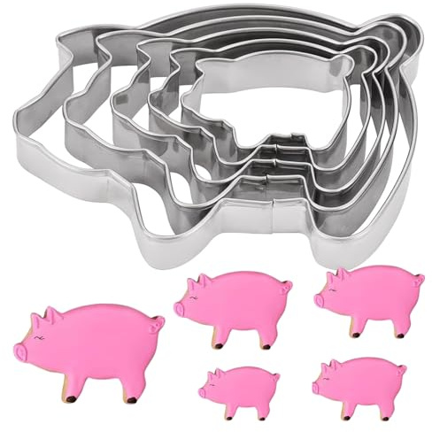 PTaizjjz 5-teiliges Ausstechformen-Set in Schweineform,Edelstahl | süßes Ausstechformen-Set mit Schweinchen- 11,5 cm, 10 cm, 8,5 cm, 6,5 cm, 5 cm