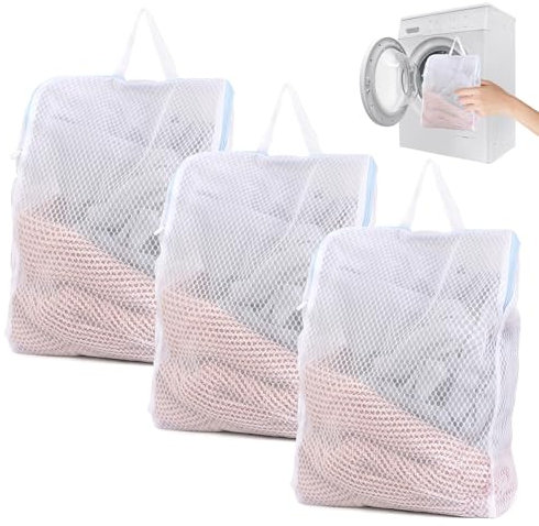 Landrain 3 Stück Wäschenetz für Waschmaschine, Groß 60x50cm Wäschebeutel, Wäschenetze Reise mit Griffen