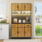 Küchenschrank Buffetschrank mit LED Sideboard für Küche mit Steckdosenleiste Küchenschrank mit Arbeitsplatte und 3 Schubladen Küchenbuffet mit Verstellbares Regal, 180x100x40 cm (Natur)