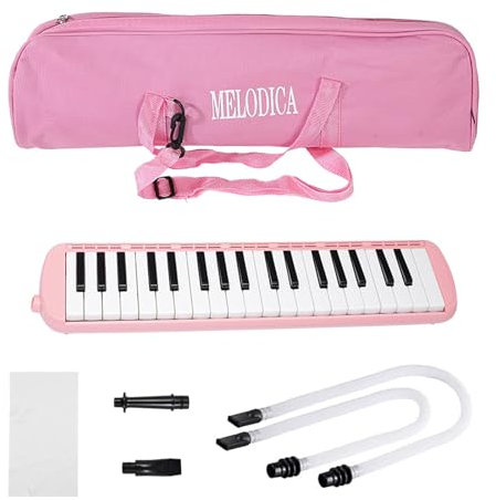 37 Keys Melodica Instrument, Professionelles Melodica -Musikinstrument mit 2 Soft Blow Pipe 2 Blasen mit Tragetasche für Anfänger Erwachsene (PINK
