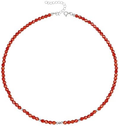 Unique Gems dezente Edelstein Damen Halsketten echter Karneol Choker 38cm kurz Chakra Perlen cutted Ø 4mm Buddha Schutzkette Perlenkette