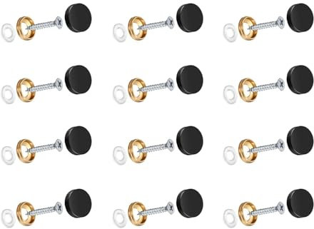 Wopanxye 12 Set Spiegelschrauben, 10mm Schwarz Zierschrauben Edelstahl Polierte Spiegelnägel mit Kappen Chrom schrauben abdeckkappen für Spiegeltische Holz Dekoration Badplatten Schränke Glasscheiben