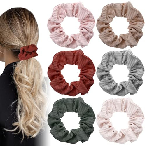Wanmu 6 Stück Haargummis Seide Scrunchies Satin für Damen, Keine Knick Elastisch Silk Haarbänder Mädchen, Süße Große Baumwoll Skrunschis für Alle Haartypen Ohne Schaden (6 Farben)