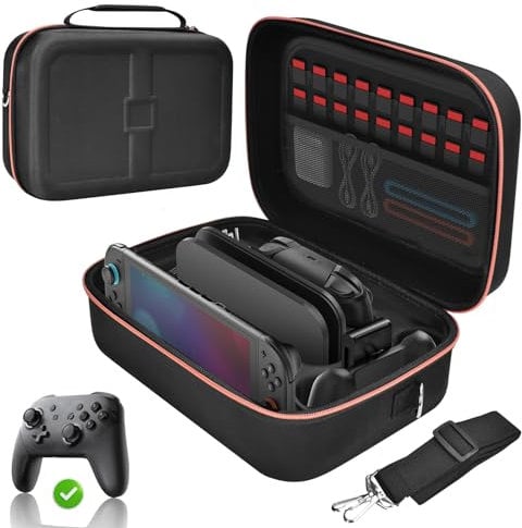 Gorixer Housse de Protection Switch pour Nintendo Switch 1 ou 2 (2025) ou Switch OLED (2021), Étui de Rangement Sacoche de Voyage pour Accessoires Switch 2 avec Démontable Cartouches de Jeu