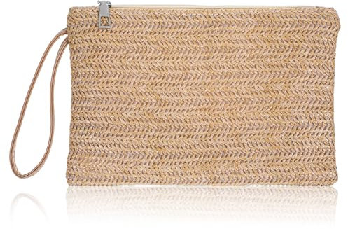Classicseali Straw Clutch,Straw Clutch Bag,Bohemian Style, Zipper Wristlet Hand-Woven Straws Pocketbooks for Women, Suitable for Work, Dating, Daily Life and Travel, Khaki