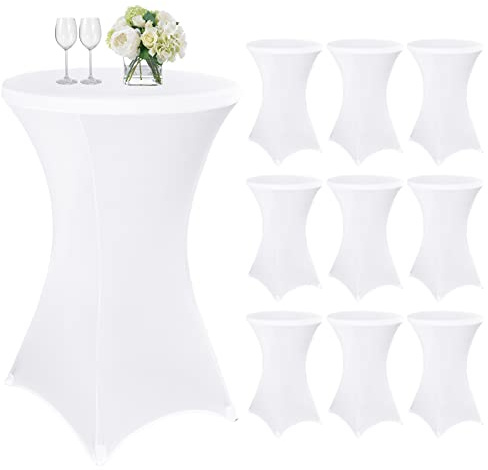 Teruntrue 10 Stück stehtischhusse Weiß, Stehtischhusse für Ø 70-75 cm Stehtische und Bistrotische, Stretch-Tischdecke mit Fußtaschen für Hochzeit Geburtstagsfeier Bankett(70 cm, Weiß)