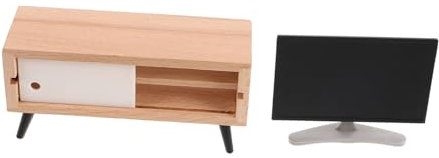 Milisten Miniature Dollhouse Tv and White Tv Cabinet Set for Dollhouse Decoration, Tiny Pretend Television Retro Design, Living Room and Bedroom Toy Furniture Accessories