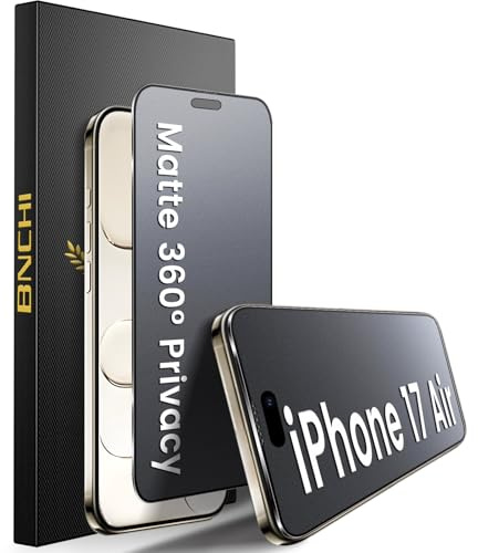 BNCHI 2 Stück 360° Matt Privacy Schutzfolie für iPhone 17 Air für Panzerglas Sichtschutz, 4 Way Blickschutz Panzer Folie Glas, Anti-Fingerabdruck, Blendschutz, 9H Matte Screen Protector