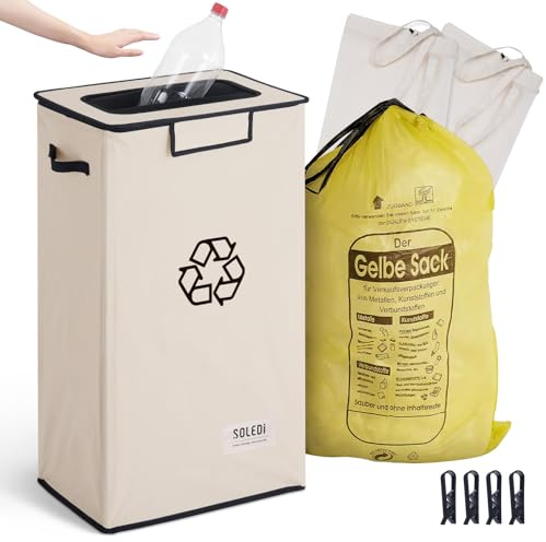 SOLEDI Recycling Bin for Kitchen,26 Gallon Large Recycle Bin with Lid and 2 Removeable Reusable Inner Bags,Indoor Recycling Trash Can for Collector of Bottles Cans, and Plastic,Beige