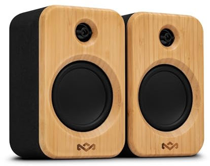 House of Marley Get Together Duo 2 Active Bookshelf Speakers - 2 x 10 W, 1 Portable + 1 Fixed Speaker with Bluetooth Stereo Pairing, RCA/AUX Input, Turntable Compatible, Sustainable Design, Bamboo