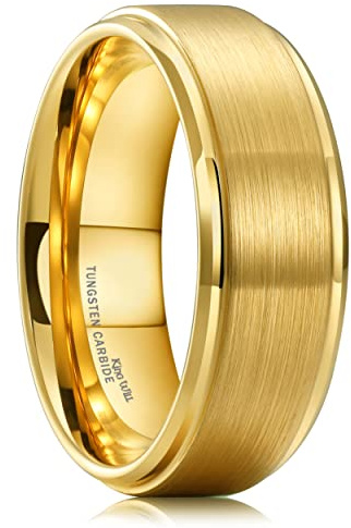 King Will GLORY Eheringe für Männer und Frauen, 8mm Breite, Wolframkarbid Ehering 14K Gold Matt Gebürstet Poliert Komfort Passform 64.7 (20.6)