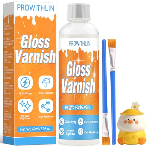 prowithlin - Air Dry Clay Glaze - Glänzender Ton Firnis für Lufttrocknenden Ton, Keramik, Ölfarbe & Holz - Wasserfest, Riss-, Kratz- & Abriebfest - 60ml mit 2 Pinseln