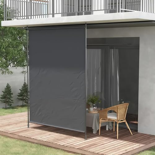 Verstellbarer Rollschirm für Terrasse, UV-Block, wasserdicht, mit manueller Kurbel, perfekt für Deck, Hinterhof, Balkon, Grau, 150 cm