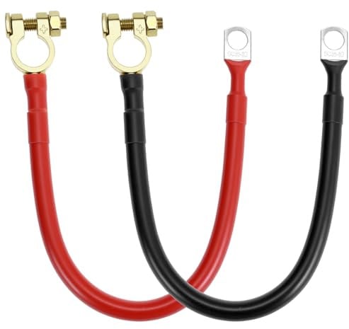 QWORK® 2 pièces câble Batterie Voiture 3AWG 30 cm avec cosses à Anneau M10, 12 V-24 V, Max. 125 A, pour Automobile, Moto, Camion, Camping-Car, Bateau