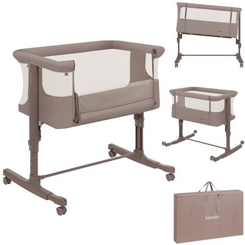 Lionelo Aurora 3 in 1 Babybett bis 9 kg, Beistellbett, Wiege | Höhenverstellug und Einstellung der Neigung der Matratze, 4 Räder mit Bremse Ergonomische Matratze Tasche