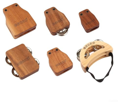 Holz Cajon Drum Companions Zubehör Set für Box Drum mit Jingle Bells Kastagnetten Fuß Tamburin Braun 6-teiliges Percussion Kit (Set)