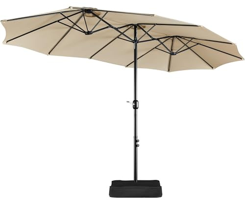 Yaheetech Sonnenschirm mit Ständer Großartiger Terrassenschirm 385 x 240 cm mit Basis für Sonnenschutz für Balkon/Terrasse/Garten Rechteckig Gartenschirm mit UV Schutz 50+, Hellbraun