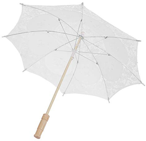 Yinhing Lace Umbrella Parasol for Vintage Wedding Bridal Lace Umbrella with Intricate Trim Plush Beige Wedding Photography Prop