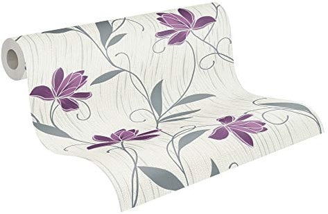 A.S. Création AS Creation 306234 3062-34 - Papel pintado (10,05 m x 0,53 m), diseño floral, color lila, blanco y gris