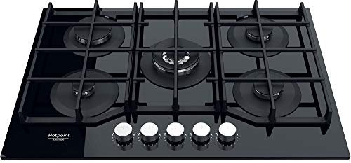 HOTPOINT HAGS 72F/BK PIANO COTTURA 5 FUOCHI GAS 73 CM 9 LIVELLI DI POTENZA GRIGLIE IN GHISA COMANDI FRONTALI VETRO NERO HAGS72F/BK