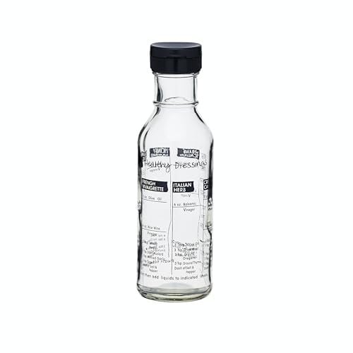 KitchenCraft Essential Glass Salad Dressing Shaker Bottle with Recipes, 355 ml (12 fl oz), Transparent/Green
