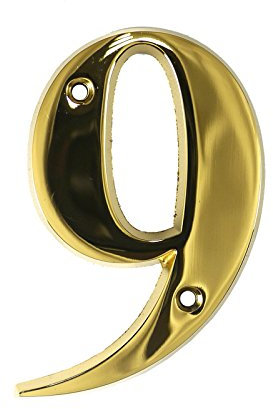 Beautiful 3 Inch Bevelled Edge Polished Gold Door Number 9 - Screw Fix Front House Number