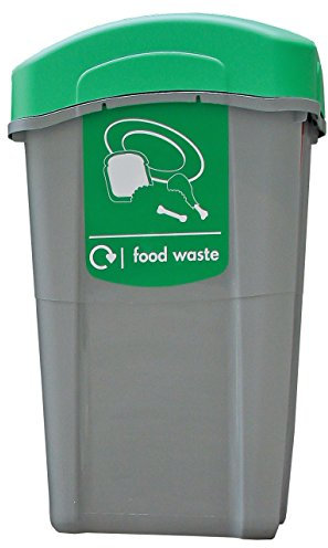 Glasdon Eco Nexus 85 Food Waste Collection Bin (Grey, Green Sticker) – 85-Litre Food Waste Bin with Choice of Lid Options – Slim Plastic Food Recycling Bin (Flip Lid)