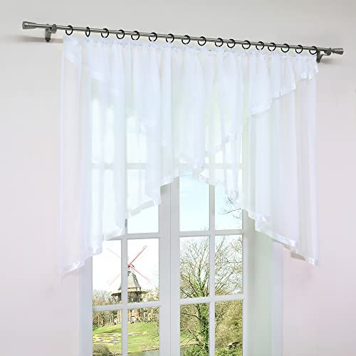 HongYa Kräuselband Kuvertstore Transparenter Voile Gardine mit Satinbänder H/B 100/400 cm Weiß
