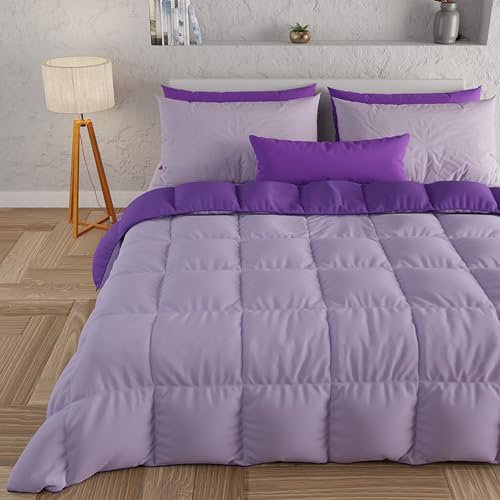 PETTI Artigiani Italiani - Trapunta Una Piazza e Mezza Invernale, Piumone Una Piazza e Mezza, Tinta Unita Double Face Lilla Viola 100% Made in Italy
