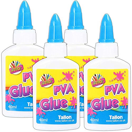 4X Squeezy Bottles of 40ml PVA Glue Art & Craft Kids Washable Safe & Non Toxic Adhesive No-Mess Lid