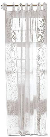 Loberon Gardine Douvaine, Florale Stickereien, besonders fein gewebt & lichtdurchlässig, mit charmanten Bindebändern, Sichtschutz, Vorhang, Leinen, weiß