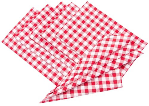 ZOLLNER 6er Set Stoffservietten, Servietten, 45x45 cm, Baumwolle, rot weiß