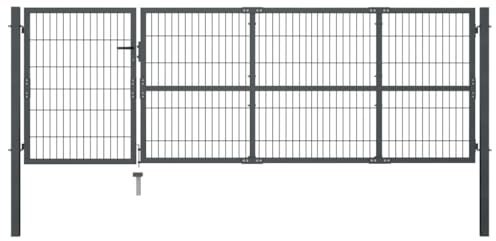vidaXL Gartentor mit Pfosten Gartentür Zauntor Gartenpforte Zauntür Hoftor Gartenzaun Pforte Metalltor Hoftür Tor Stahl 350x100cm Anthrazit