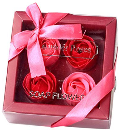 Fahooj 4pcs Rose Soap Blumen in Geschenk-Box,Rose Blütenblatt Bad Körper Seife,Hochzeit Party Geschenk duftende Dekor für Valentinstag Muttertag Jahrestag(Einheitsgröße,Rosa)