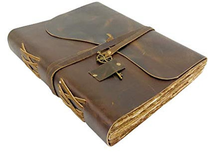 WANDERINGS Vintage Leder Journal – 28X22 cm - Antikes Handgefertigtes Notizbuch Mit Büttenrand Papier- Perfekt Zum Schreiben, Tagebuch Für Erwachsene, Reisetagebuch Zum Selberschreiben, Organizer