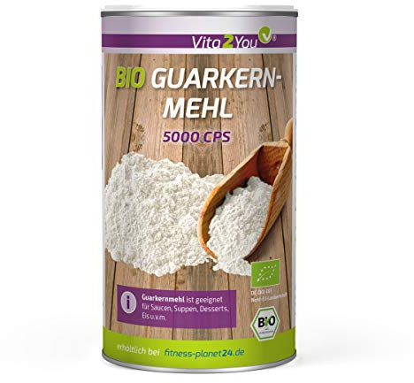 Vita2You Guarkernmehl Bio 250g - 5000CPS höchste Bindekraft - Glutenfrei - Bindemittel - Guar Gum Pulver - Vegan und ökologisch - Premium Qualität