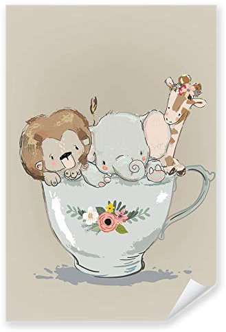 Postereck - 3951 - Kinderzimmer, Elefant Löwe Giraffe Freunde - Kinder Kinderzimmer Kinderbild Wandposter Fotoposter Bilder Wandbild Wandbilder - Poster - 3:2-30,0 cm x 20,0 cm