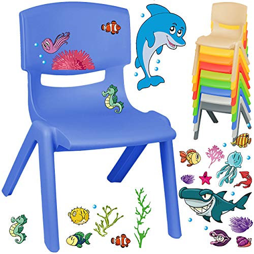 alles-meine.de GmbH Kinderstuhl/Stuhl - Motivwahl - blau + Sticker - Mädchen Motiv - Plastik - bis 100 kg belastbar/kippsicher - für INNEN & AUßEN - 0-99 Jahre - stapelbar ..