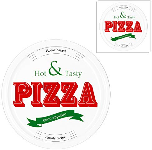 MamboCat 2-er Set Pizzateller Hot & Tasty Ø 30,5 cm große weiße Teller aus Steingut zum Anrichten für Pizza und Co oder als Steingutplatten zum Servieren von Wurst und Käse I Pizza Teller mit Motiv