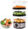 Almineez Electric 3 Tier Food Steamer Multi Steam Cooker - 6L - 3 Removable Stacking Baskets With Rice Bowl & 60 Minute Timer - Healthy Kitchen Cooking - Vegetables Dumpling Meats Fish Meal- 400W