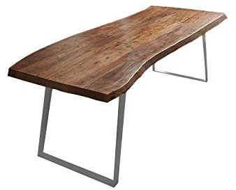 SAM Esszimmertisch 240x100 cm Halmstad, Baumkantentisch nussbaumfarben, Akazienholz massiv, schräges U-Gestell aus Metall Silber
