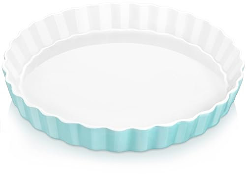 LOVECASA Traditional Round Porcelain Quiche Dish with Ruffle Edge Turquoise